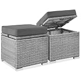 Best Choice Products Set of 2 Wicker Ottomans, Multipurpose Outdoor Furniture for Patio, Backyard, Additional Seating, Footrest, Side Table w/Storage, Removable Cushions - Gray/Gray