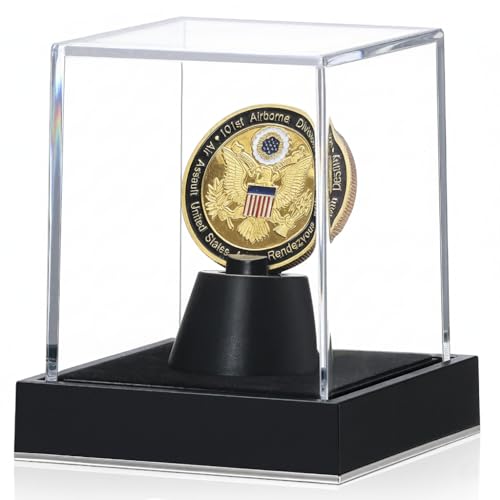 Image of JupDec Coin Display Case, Clear Acrylic Single Coin Holder with Durable Base, Dustproof Cube Showcase with Black Velvet Interior, Ideal Gift for Challenge Coin Fans & Collectors