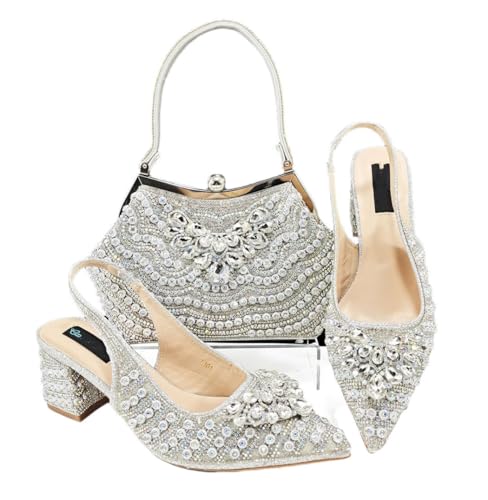 Ensemble sac et talons hauts femme bout pointu escarpins strass mariage
