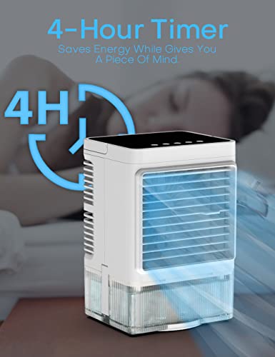 Skyice Mini Evaporative Air Cooler, 3-In-1 Portable Air Conditioner W/Humidifier, 4H Timer, 7 Colors Night Light, 3 Speeds & 90° Oscillation, 10" Desktop Personal Ac Cooling Fan For Desk Office #TOP4