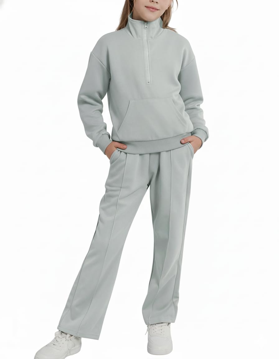 Tuta da ragazza 2 pezzi autunno abiti felpa mezza zip e pantaloni a gamba larga set di vestiti per bambini pullover top tuta