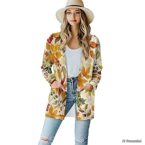 Image of Women's Lightweight Cardigans with Pockets Trendy Long Sleeve Open Front Cardigan Casual Tops Jackets Fall Oufits S-2XL