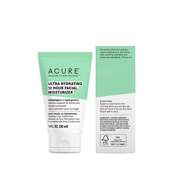 Acure-ACURE-Ultra-Hydrating-12-Hour-Moisturizer-100-Vegan-Intense-Moisture-for-Super-Thirsty-Skin-Adaptogens-Supergreens-1-FL-OZ Acure Ultra Hydrating 12 Hour Facial Moisturizer - Intense Morning Moisture for Dry Dull Skin - Infused Blend of Adaptogens Aswagandha & 7 Supergreens - All Natural Vegan Cream Formula - 1 Fl Oz