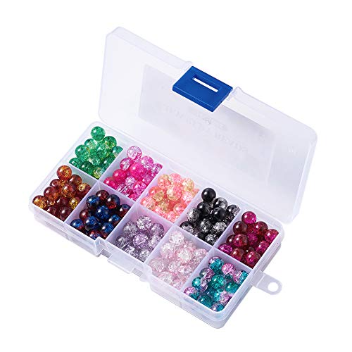 Kissitty 8Mm Crackle Glass Crystal Beads 10 Colors Two Tone Transparent Crackle Glass Loose Round Beads For Diy Jewelry Pen Sun Catchers Making About 200Pcs/Box #TOP6
