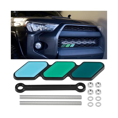 Ywdiml Car Grille Decor Badge, Tri-Color Creative Vehicle Front Grille Insert Trims, Automotive Exterior Bumper Label Emblem Decoration, Universal Fit (Green/Blue)