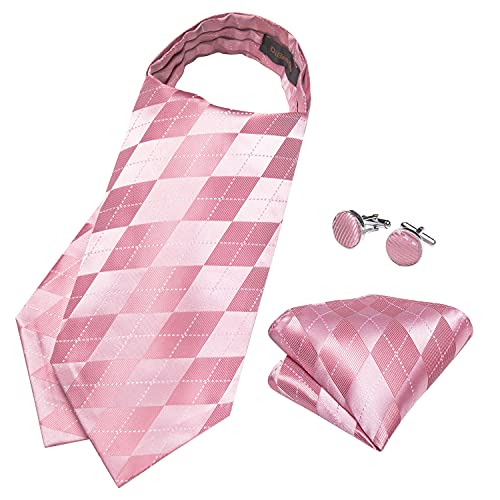 Image of DiBanGu 3PCS Ascot Ties for Men Wedding Jacquard Woven Silk Ascot Cravat for Men Cravat Tie and Pocket Square Set