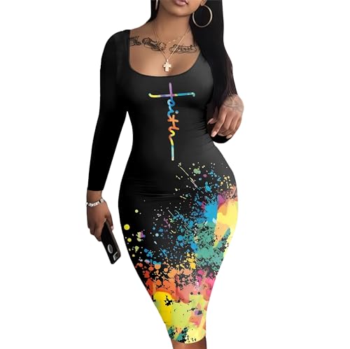 Image of Nimsruc Womens Autumn Casual Sexy Long Sleeves Bodycon Dress Basic Pencil Midi Club Dresses