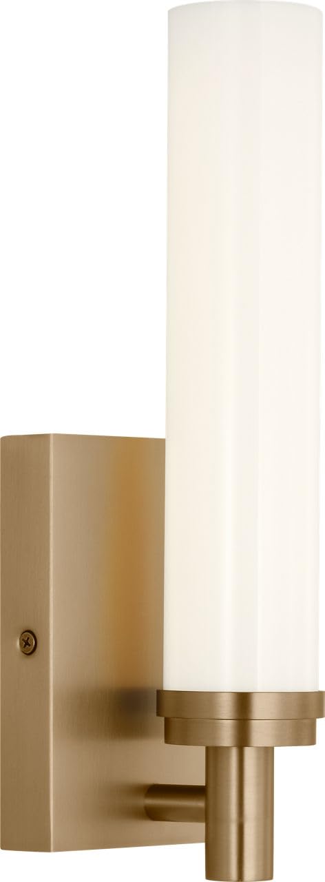 Generation Lighting GLV1441SB-L Coles 13-in LED Vanity Light in Satin Brass with White Acrylic Shade for Bathroom Mirror, Bathroom Vanity Light for Vanity Lighting, Bathroom Lighting and Bath Lights by Generation - Used condition - US$58.14