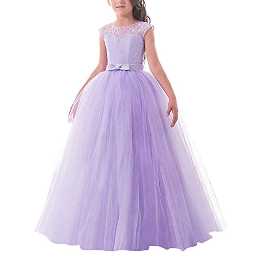 TTYAOVO Girls Pageant Ball Gowns Kids Chiffon Embroidered Wedding Party Dress Size 6-7 Years Purple