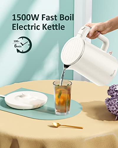Wamife 1.5L White Electric Kettle Water Boiler Stainless Steel Inner 1500W Hot Water Kettle Cool Touch Electric Water Kettle Fast Heating, Cream White #TOP1