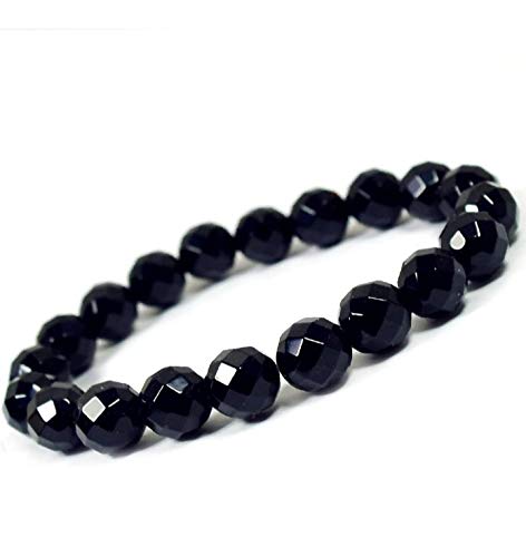 Image of Natural Black Onyx Diamond Cut 8 mm Gemstone Beads Bracelet Round Faceted Reiki Healing and Crystal Healing Bracelet for Unisex Fashion Jewellery