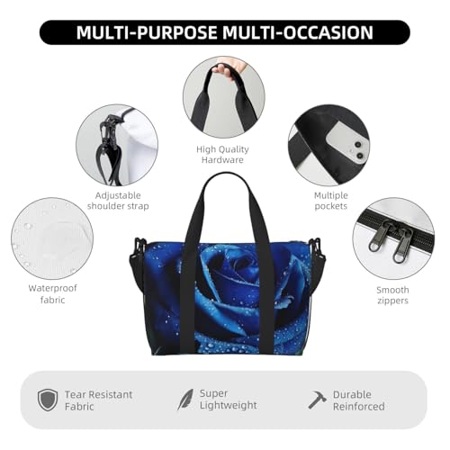 Travel Duffel Bag for Men Gym Bag, Blue rose Luggage Bag with Shoulder Strap, Large Gym Tote Bag for Women, Weekender Overnight Bag, Foldable Carry on Bag for Airplane4