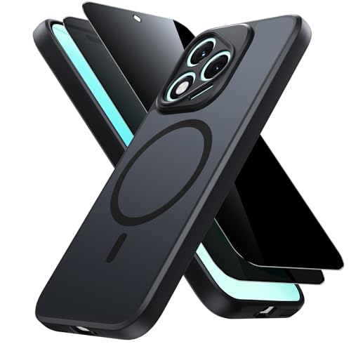 Tivkofk Magnetic for Honor 400 Lite Case with 2* Privacy Screen Protector Compatible with Magsafe Translucent Matte Back Shockproof Anti-Fingerprint Phone Case for Honor 400 Lite Black