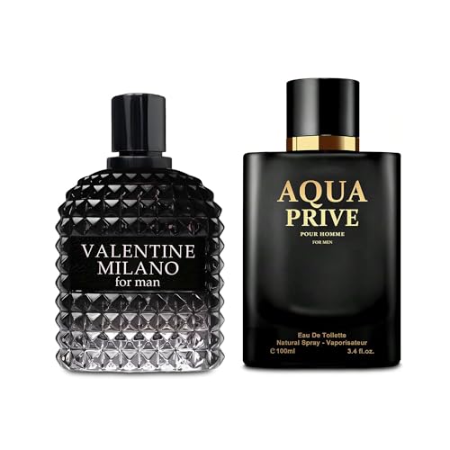 Image of AFLUXE 2PCS Valentine Milano /Aqua Eau De Toilette for Men-Fresh,Romantic Scent Perfume for Men 3.4 Fl Oz Each Mens Cologne For All Skin Daily Used