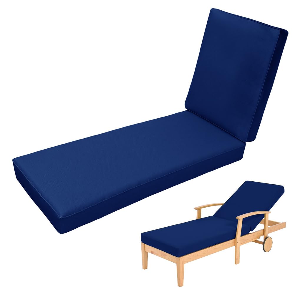 Coussin de rechange imperméable pour chaise longue – Tapis de terrasse bleu foncé pour chaise longue d'extérieur/intérieur – Housse lavable pour piscine et jardin – 203 x 66 x 10 cm