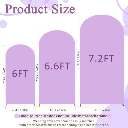 Image of FOTSHARER 7.2FT 6.6FT 6FT Lavender Arch Cover Set of 3 Wedding Arch Cover Fabric Spandex Arches Backdrop Cover for Metal Arches Frame Arch Covers Stretchy Backdrop for Wedding Baby Shower Decoration