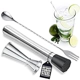 3 Pcs Muddler for Cocktails Set - Bar Muddler Tool with Sturdy Head, Versatile Cocktail Spoon & Jigger, Easy...