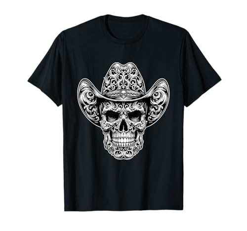Western Gothic Skeleton Cowboy Goth Dark Grunge Rústico Cráneo Camiseta