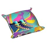Plusieurs tailles : plateau décoratif rétro en cuir imprimé patins à roulettes colorés disponible en deux tailles pratiques : S (20,1 x 20,1 cm) et M (24,9 x 24,9 cm), ce qui le rend parfait pour différents espaces et besoins.