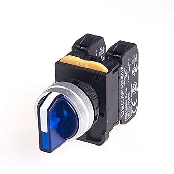 A204F-3E20QHS, 22mm LED Illuminated Selector Switch, Metal Bezel, Maintained 3 Positions, 110V 10A 2NO, LED 110V AC/DC, Blue