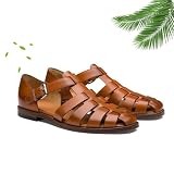 WAMIZEU Romeinse sandalen heren brede pasvorm lederen muilezel wandelen sandalen, nieuwe zomer heren lederen sandalen (bruin 3,44.)
