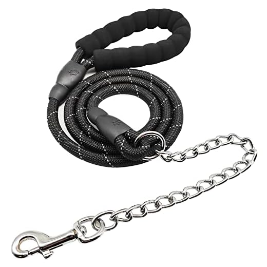 BTINESFUL 6FT Chewproof Dog Leash, Strong Nylon Rope with Anti-Chewing Chain and Padded Handle for Medium Large Dogs Outdoor Training Walking Hiking