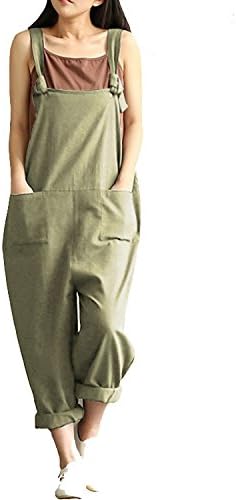 AedvoouerWomen's Jumpsuits Overalls Plus Size Wide Leg Loose Cotton Linen Baggy Bib Pants