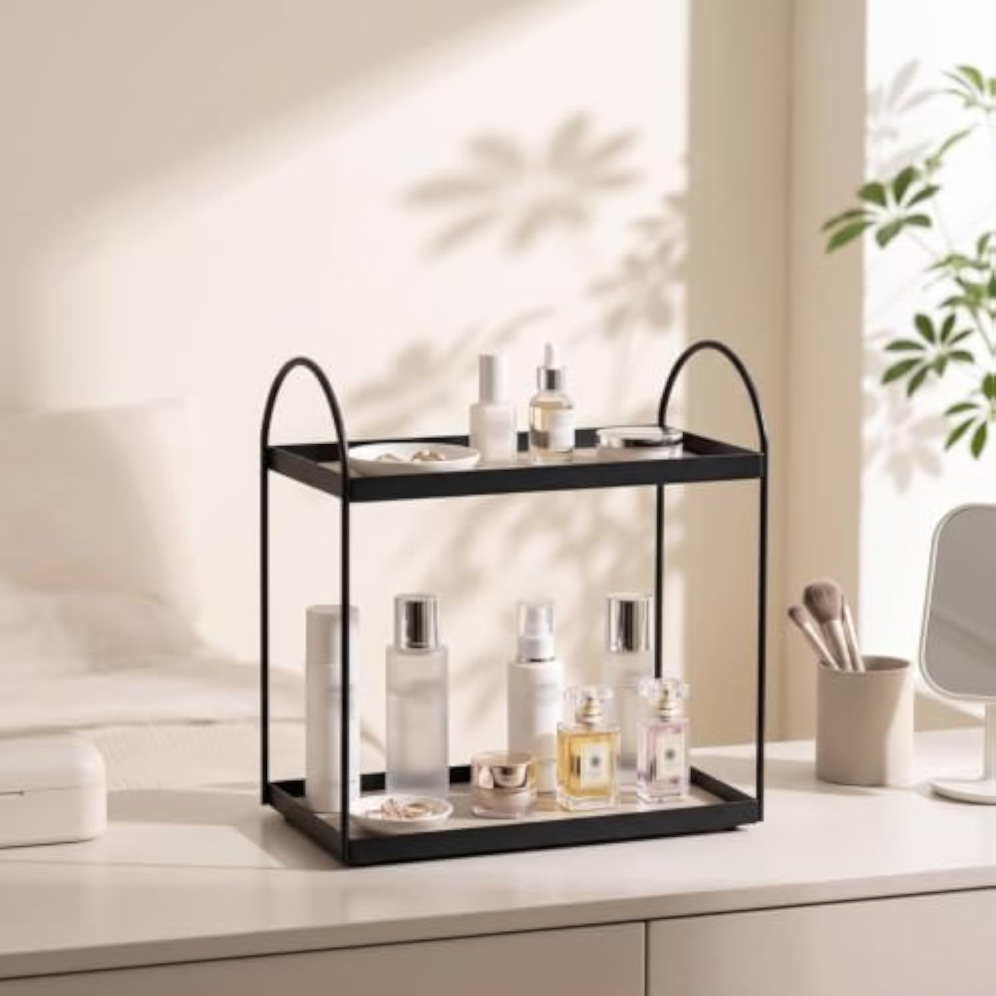 Two-Tier Metal Storage Rack with Handles for Bathroom or Vanity
