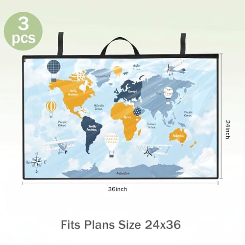 Image of Tanlade 3 Pcs Blueprint Holder Foldable Waterproof Plans Shield Waterproof Map Case Construction Plan Holder Art Portfolio Bag Fits Size 24 x 36 for Document Blueprint Map Poster Painting
