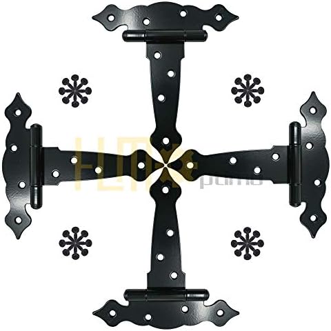 HLMOptimo 5 inch Strap Hinges Shed Door Hinges Heavy Duty T-Strap Hinges Shed Hinges for Wooden Fences Barn Doors Rustproof Decorative Classic Hinge w/Screws (4, 5 inch)