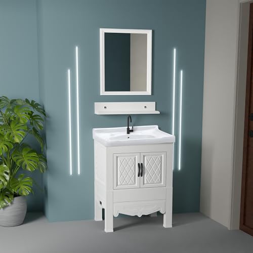 Image of WASSMIST Floor Mounted Bathroom Vanity | Modern Floor Standing Basin Cabinet for Bathroom | Thermoplastic Cabinet (White)