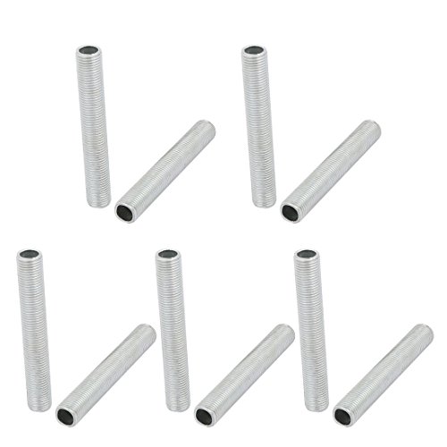 Image of uxcell Lamp Pipe Nipple, M10 Thread 65mm Length Hollow Lamps Repair Part Hardware for Lamp Lights, Zinc Plated Silver Tone, Pack of 10