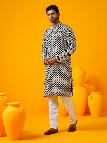 Image of SOJANYA (Since 1958 Men's Cotton Rayon Sequinned Embroidered Kurta with White Pyjama