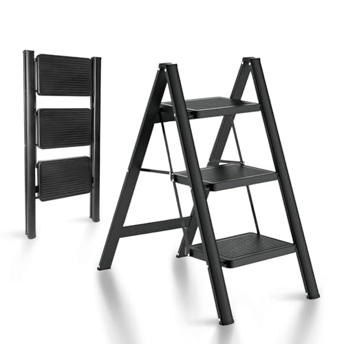 TONSYL 3- Step Foldable Aluminium Ladder Premium Folding Step Sto...