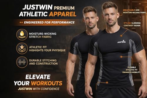 Image of JUSTWIN Men's Compression T-Shirt Half Sleeve | Slim Fit Gym & Workout T Shirt | Quick Dry Stretch Sports Tee for Running, Training & Fitness
