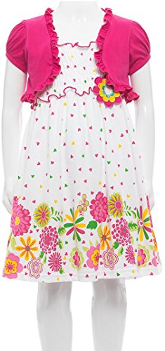 Image of ToBeInStyle Girls Two Piece Short Sleeve Dress and Matching Bolero Crop Cardigan Assorted Prints Cotton Blend Summer Outfit