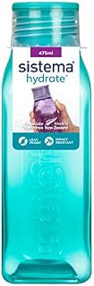 Sistema Square Water Bottle | 475 ml | BPA Free Water Bottle | Seal Tight Lid | Easy Grip Sides | Assorted Colours