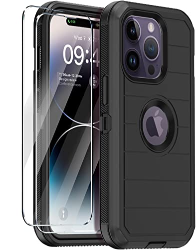 Annymall for iPhone 14 Pro Max Case with 2 Screen Protector Full Body Shockproof Drop Protection Dust Proof Heavy Duty 3-Layer Military Rugged Durable Cover for Apple iPhone 14 Pro Max 6.7 (Black)
