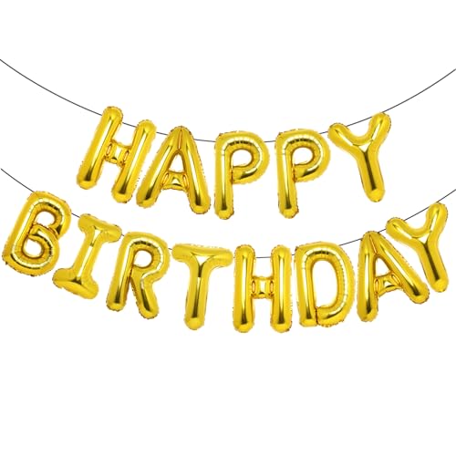 Accevo Gold Happy Birthday Balloons 16 Inch Mylar Foil Letters Balloons Happy Birthday Banner for Kids Child Adults Boys Girls Happy Birthday Sign Birthday Party Decorations Supplies