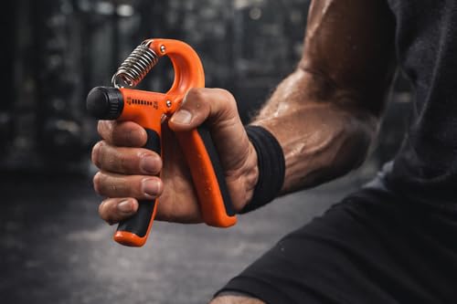 Image of Kin-Kart Adjustable Hand Gripper, Orange and Black, Steel Spring Construction, 10-40kg Resistance Range, Ergonomic Comfort Grip, for Hand Strength Training (ORANGE, 10-40 KG)