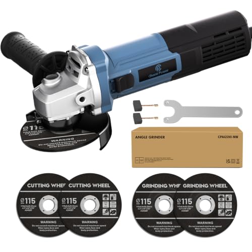 C P CHANTPOWER Angle Grinder Power Tool 115mm Corded Cutting Grinding Polishing with 2X Cutting Wheel 2X Grinding Wheel and Side Handle 750W 220-240V Cutter