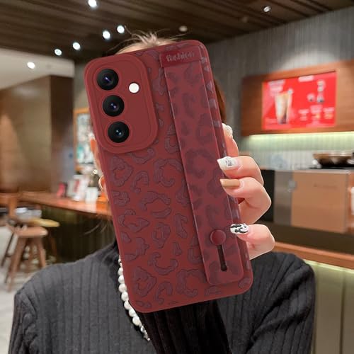 Image of Compatible with Samsung Galaxy S25 FE Case with Strap Wrist Wine Red