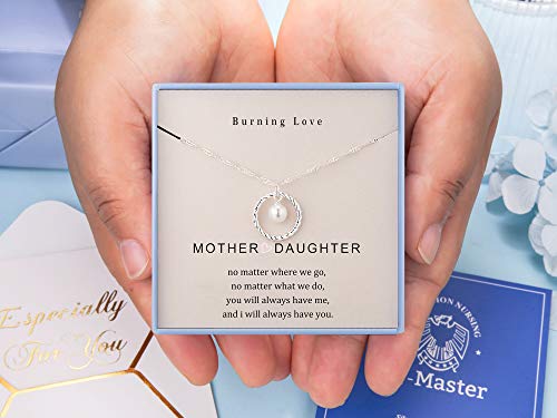 Burning Love Mother Daughter Necklace Gifts for Mom from Daughter Sterling Silver Circle Necklace for Women Christmas Holiday Jewelry3