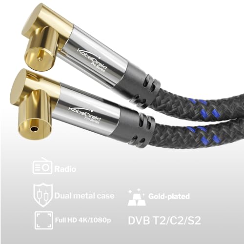 4K aerial cable Nylon braided, TV cable 90° angled connectors, 2m - Image 2