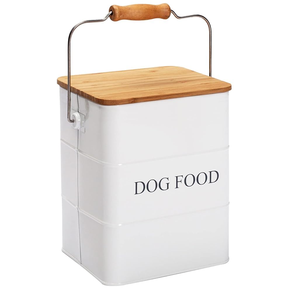 Geyecete Contenitore Crocchette Cane-6L Contenitore per Alimenti in Metallo con Ermetici Legno Coperchi/Maniglia,per Cibo per Gatti, Cani