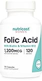 Nutricost Folic Acid for Women (Vitamin B9) 1200 mcg, 120 Capsules, with B12 and Biotin, Veggie Caps, Non-GMO & Gluten Free