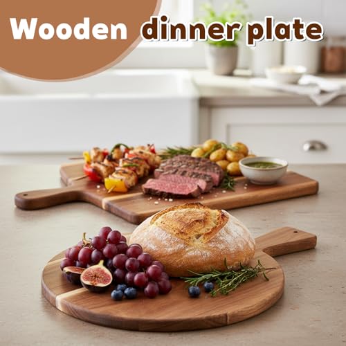 Set 2 Tablas de cortar madera acacia redonda y rectangular miniatura 5