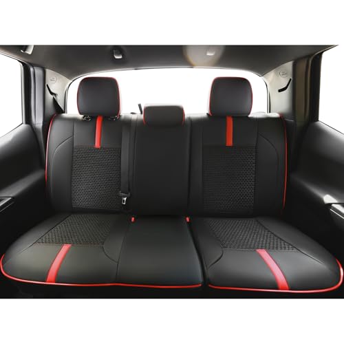 Image of Leather Seat Covers Custom Fit for Toyota Tacoma 2016-2023 3rd Gen Double & Crew Cab SR,SR5,Limited,TRD Pro,TRD Sport, TRD Off-Road,Full Coverage Seat Covers,Interior Accessories (Full Set,Red Black)