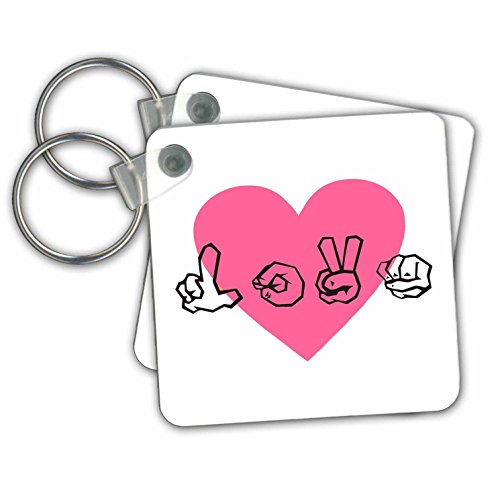 Langue des Signes Amour Porte-Clés avec un Cœur Rose Empli de Tendresse