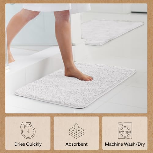Image of Gorilla Grip Luxury Chenille Bathroom Rug Mat, 70x24, Extra Soft and Absorbent Shaggy Rugs, Machine Wash and Dry, Perfect Plush Carpet Mats for Tub, Shower, and Bath Room, White